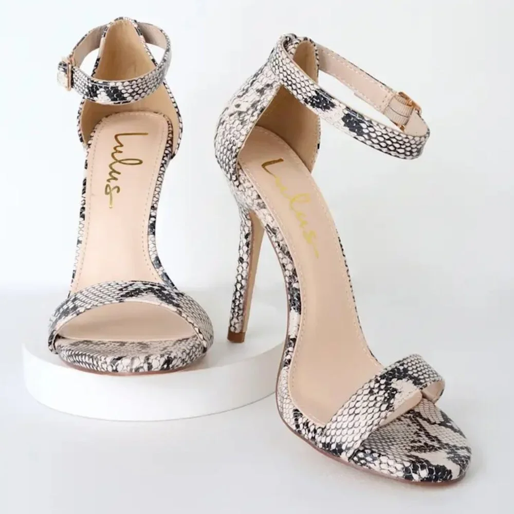 Lulus Elsi Beige Snake Strap Heels NW/OT or box Size 8 1/2 - Picture 1 of 14